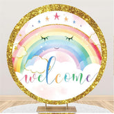 Regenbogen Und Wolken Giltter Runden Baby Dusche Hintergrund